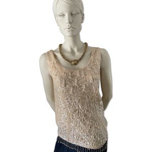 Cashmere & Beaded Tank Size Lg VINTAGE. Fully Fashioned Label Stunning! Special!